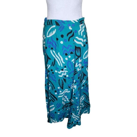 Vintage 80s Full Maxi Skirt Aztec Print Womens Size M Blue Lined Full Bottom - Picture 3 of 5